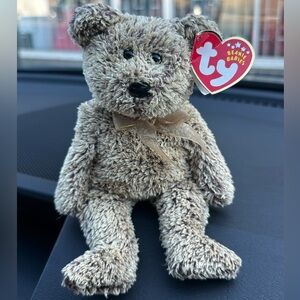 Ty Beanie Babies Fuzzy Brown Bear with Bow